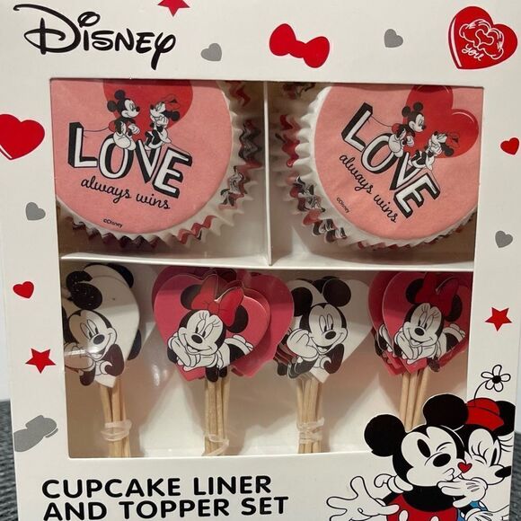 Disney Mickey & Minnie Cupcake Liners & Toppers set of 48 and Cupcake stand NWT - Picture 3 of 5